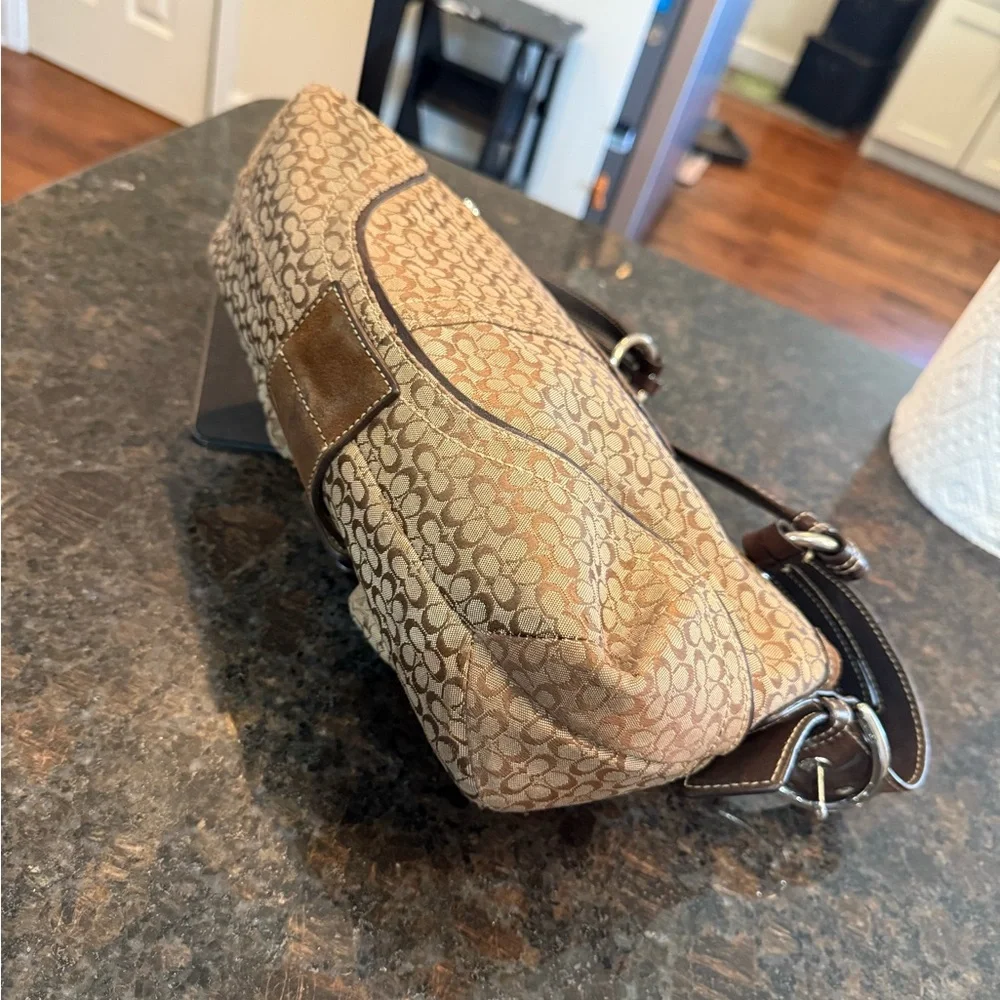 Brown Signature SoHo Flap Double Pocket  mini C Jacquard and Suede Bag